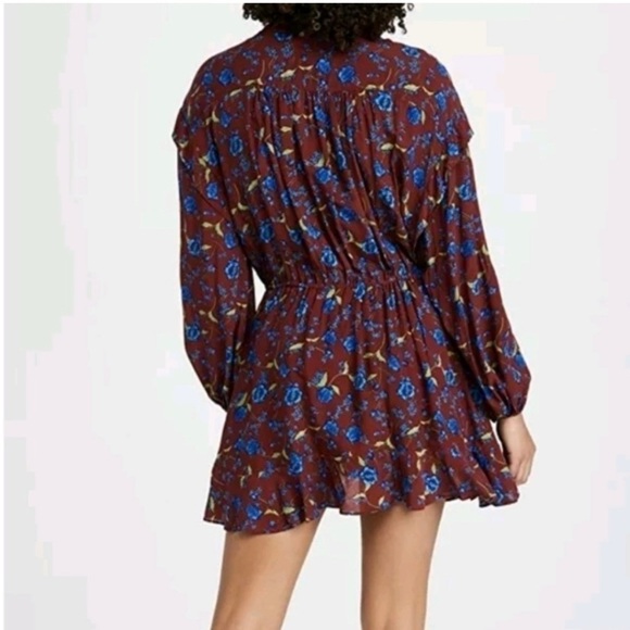 Free People Burgundy Blue flower fields mini dress long line flowy top size XS - Picture 4 of 12
